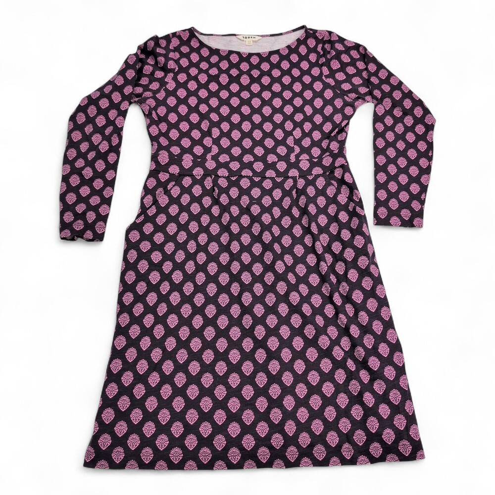 Boden Long Sleeve Printed A-Line Dress Sz 12